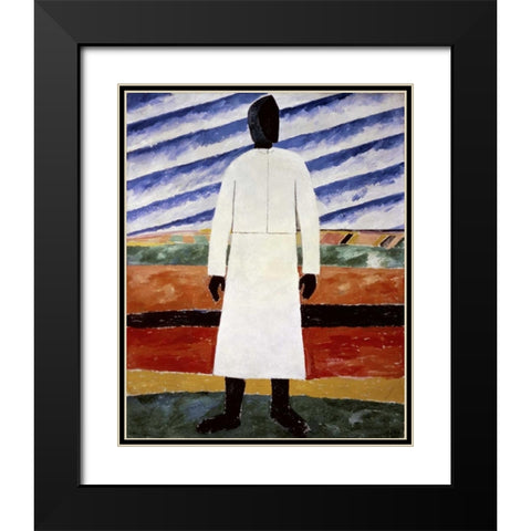 Farmer Black Modern Wood Framed Art Print with Double Matting by Malevich, Kazimir