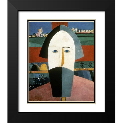 Farmers Head Black Modern Wood Framed Art Print with Double Matting by Malevich, Kazimir