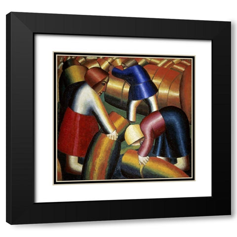 Harvesting Rye Black Modern Wood Framed Art Print with Double Matting by Malevich, Kazimir