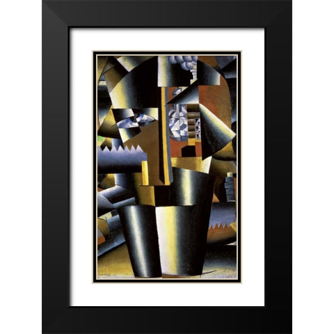 Portrait of The Artist, I. Klyun Black Modern Wood Framed Art Print with Double Matting by Malevich, Kazimir