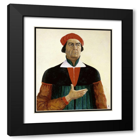 Self-Portrait Black Modern Wood Framed Art Print with Double Matting by Malevich, Kazimir