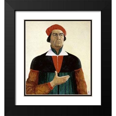 Self-Portrait Black Modern Wood Framed Art Print with Double Matting by Malevich, Kazimir