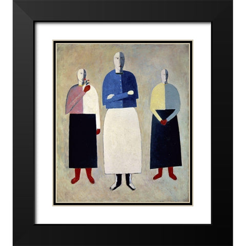 Three Girls Black Modern Wood Framed Art Print with Double Matting by Malevich, Kazimir
