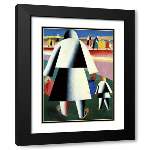 To The Harvest, Marfa and Wanka Black Modern Wood Framed Art Print with Double Matting by Malevich, Kazimir