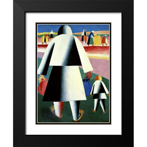 To The Harvest, Marfa and Wanka Black Modern Wood Framed Art Print with Double Matting by Malevich, Kazimir