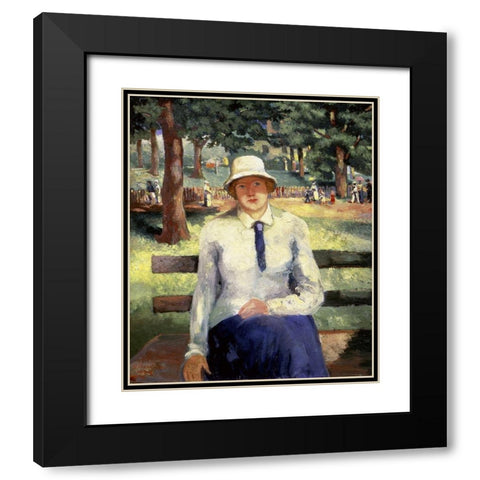 Unemployed Girl Black Modern Wood Framed Art Print with Double Matting by Malevich, Kazimir