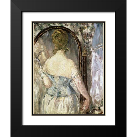 Before the Mirror Black Modern Wood Framed Art Print with Double Matting by Manet, Edouard