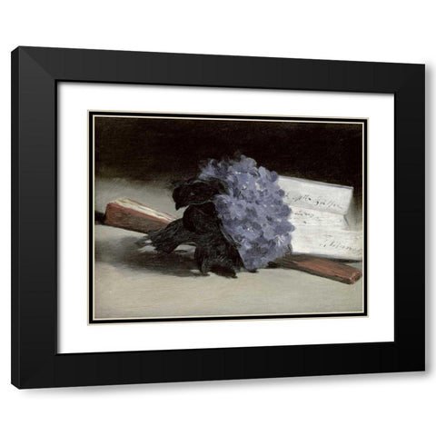Bunch of Violets Black Modern Wood Framed Art Print with Double Matting by Manet, Edouard