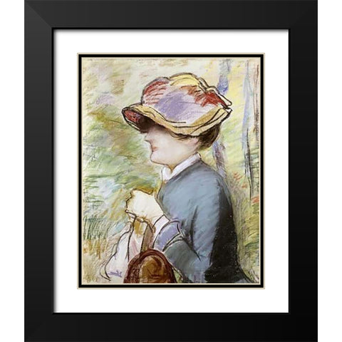 Young Woman in a Broad Hat Black Modern Wood Framed Art Print with Double Matting by Manet, Edouard