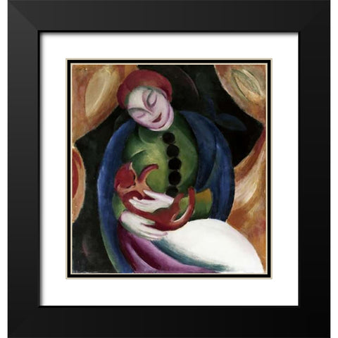 Girl With a Cat Black Modern Wood Framed Art Print with Double Matting by Marc, Franz