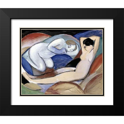 Zwei Liegende Akte Black Modern Wood Framed Art Print with Double Matting by Marc, Franz