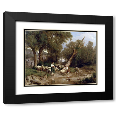 Crossing The Stream Black Modern Wood Framed Art Print with Double Matting by Marko, Andras