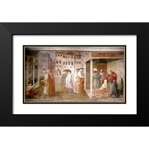 Healing of The Cripple and The Resurrection of Tabitha Black Modern Wood Framed Art Print with Double Matting by Masaccio,