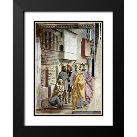 Saint Peter Following Saint John As He Heals The Sick With His Shadow Black Modern Wood Framed Art Print with Double Matting by Masaccio,