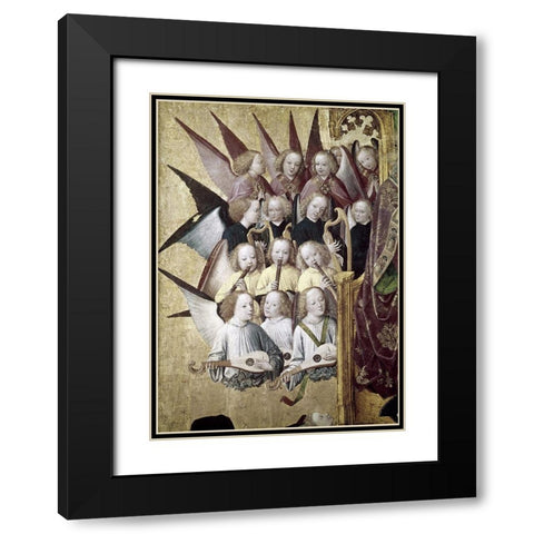 The Coronation of The Virgin (Detail): Choir of Angels Black Modern Wood Framed Art Print with Double Matting by Master of Life of the Virgin,