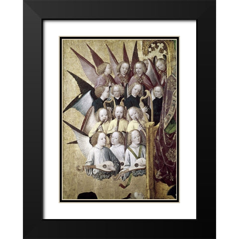 The Coronation of The Virgin (Detail): Choir of Angels Black Modern Wood Framed Art Print with Double Matting by Master of Life of the Virgin,