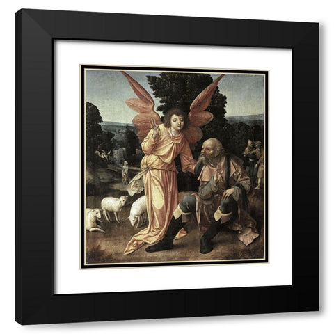 Annunciation To Joachim Black Modern Wood Framed Art Print with Double Matting by Master of Luebeck,