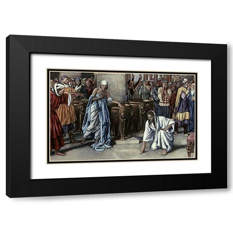 Jesus and The Adulteress Black Modern Wood Framed Art Print with Double Matting by Matania, Fortunino
