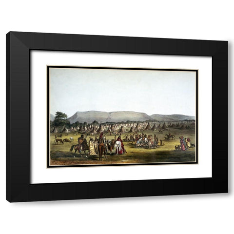 Encampment of Piekann Indians Near Fort Mckenzie Black Modern Wood Framed Art Print with Double Matting by McKenney, Thomas Lorraine