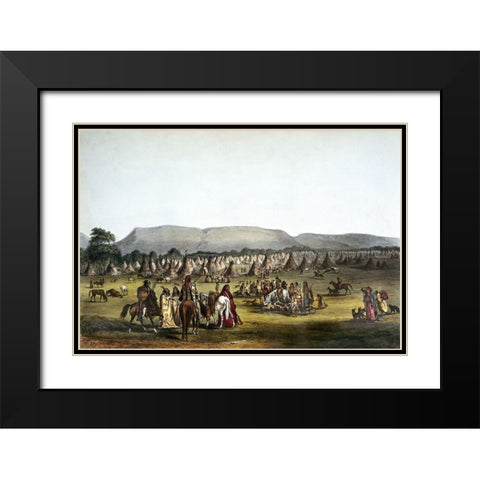 Encampment of Piekann Indians Near Fort Mckenzie Black Modern Wood Framed Art Print with Double Matting by McKenney, Thomas Lorraine