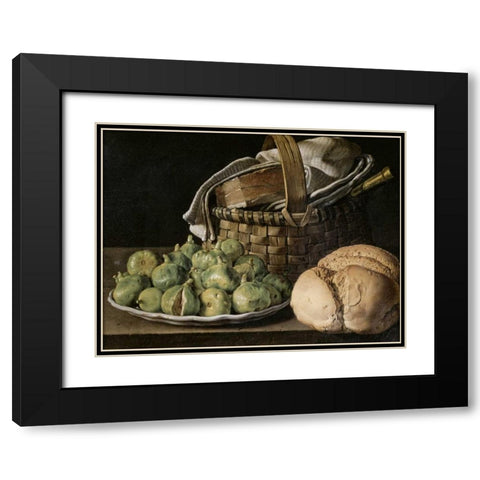 Still Life With Figs Black Modern Wood Framed Art Print with Double Matting by Melendez, Luis Egidio