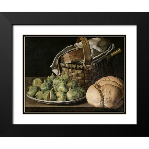 Still Life With Figs Black Modern Wood Framed Art Print with Double Matting by Melendez, Luis Egidio