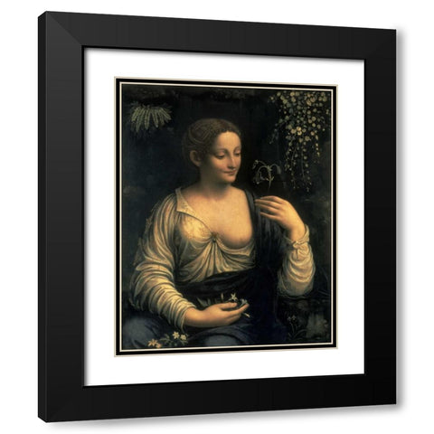 Flora Black Modern Wood Framed Art Print with Double Matting by Melzi, Francesco