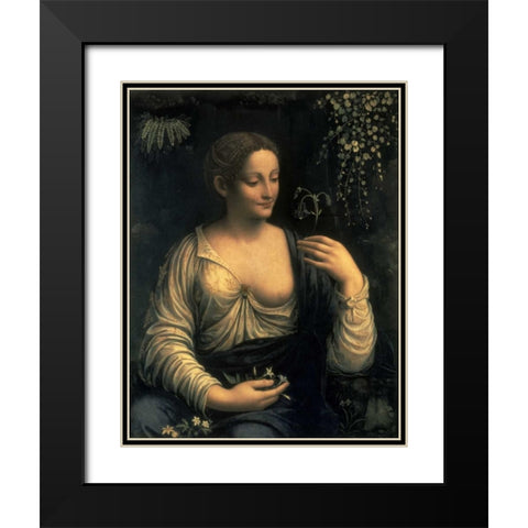 Flora Black Modern Wood Framed Art Print with Double Matting by Melzi, Francesco
