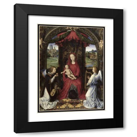 Madonna and Child With Two Angels Black Modern Wood Framed Art Print with Double Matting by Memling, Hans