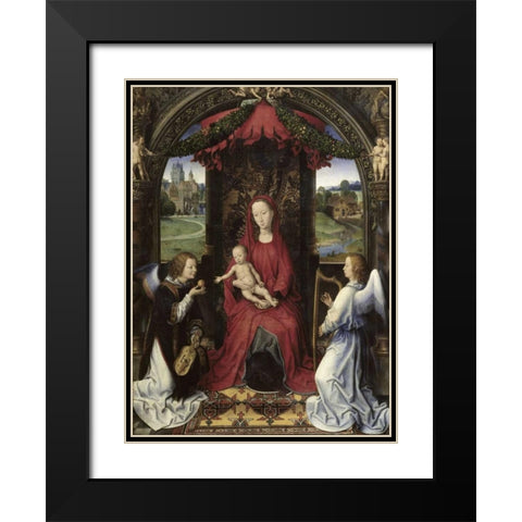 Madonna and Child With Two Angels Black Modern Wood Framed Art Print with Double Matting by Memling, Hans