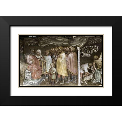 Joseph Tells The Story To His Relatives From Tambour: Stories of Jacob Black Modern Wood Framed Art Print with Double Matting by De Menabuoi, Giusto