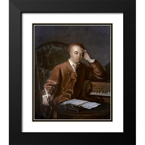 The Composer Handel Black Modern Wood Framed Art Print with Double Matting by Mercier, Philippe