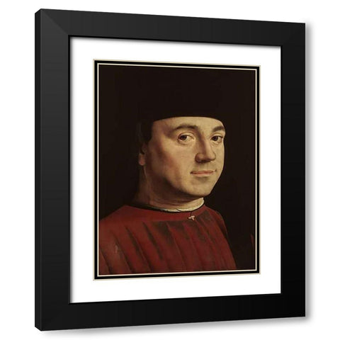 Portrait of a Man Black Modern Wood Framed Art Print with Double Matting by Da Messina, Antonello