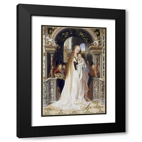 Virgin and Infant With Three Angels Black Modern Wood Framed Art Print with Double Matting by Metsys, Quinten