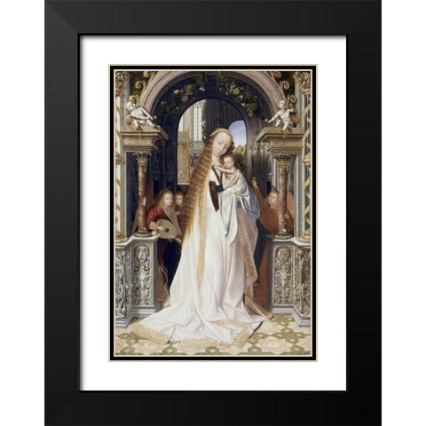 Virgin and Infant With Three Angels Black Modern Wood Framed Art Print with Double Matting by Metsys, Quinten