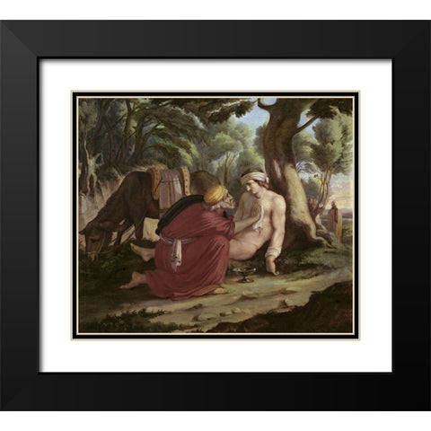 Merciful Samaritan Black Modern Wood Framed Art Print with Double Matting by Milde, Karl Julius