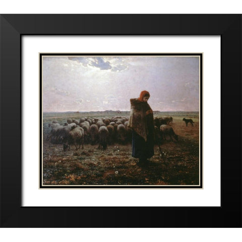 Pasture Black Modern Wood Framed Art Print with Double Matting by Millet, Jean-Francois
