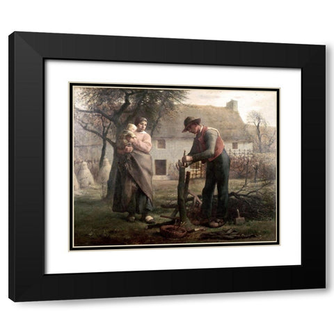 Peasant Grafting a Tree Black Modern Wood Framed Art Print with Double Matting by Millet, Jean-Francois