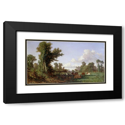 Wooded Landscape Black Modern Wood Framed Art Print with Double Matting by Millet, Jean-Francois
