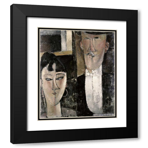 Bride and Groom Black Modern Wood Framed Art Print with Double Matting by Modigliani, Amedeo