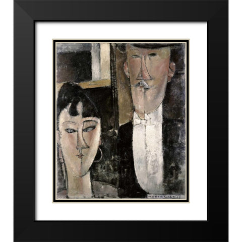 Bride and Groom Black Modern Wood Framed Art Print with Double Matting by Modigliani, Amedeo