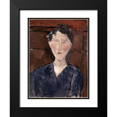 Head of Woman Black Modern Wood Framed Art Print with Double Matting by Modigliani, Amedeo