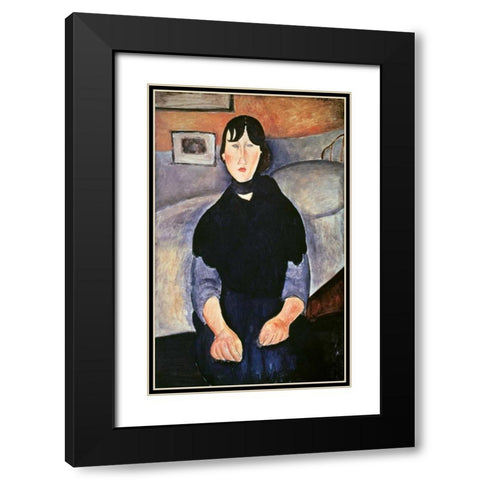 La Fille du Peuple Black Modern Wood Framed Art Print with Double Matting by Modigliani, Amedeo