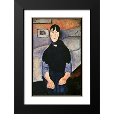 La Fille du Peuple Black Modern Wood Framed Art Print with Double Matting by Modigliani, Amedeo