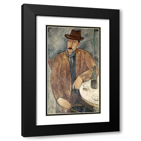 Man With a Wine Glass Black Modern Wood Framed Art Print with Double Matting by Modigliani, Amedeo