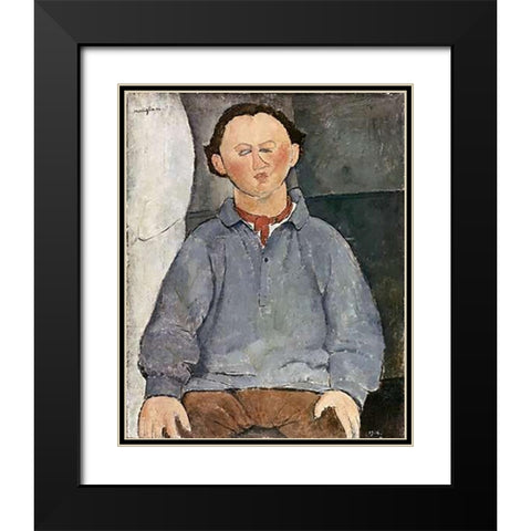 Portrait of a Man Black Modern Wood Framed Art Print with Double Matting by Modigliani, Amedeo