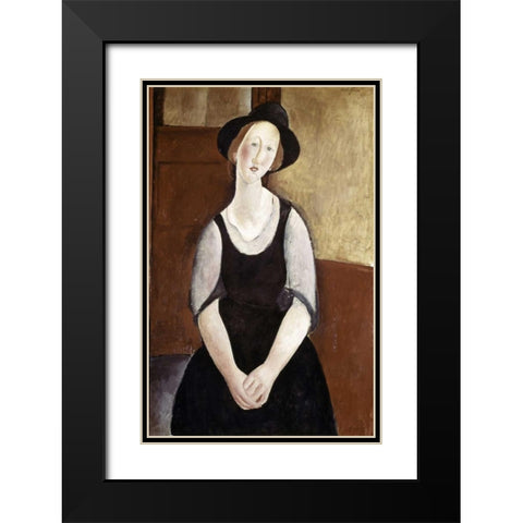 Portrait of Thora Klinckowstrom Black Modern Wood Framed Art Print with Double Matting by Modigliani, Amedeo