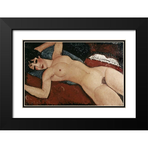 Reclining Nude Black Modern Wood Framed Art Print with Double Matting by Modigliani, Amedeo