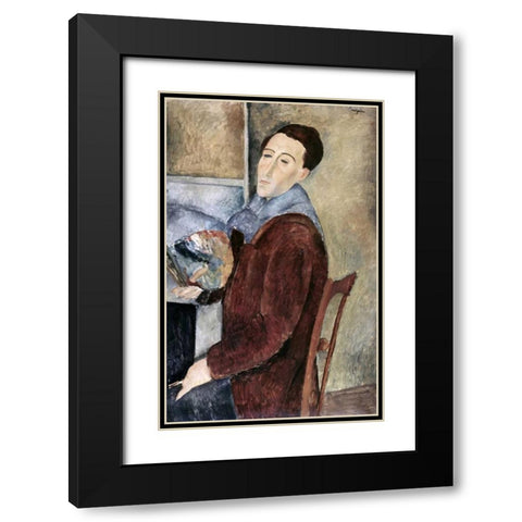 Self-Portrait Black Modern Wood Framed Art Print with Double Matting by Modigliani, Amedeo