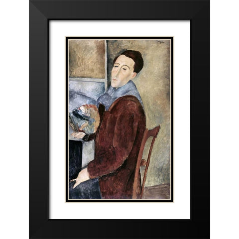 Self-Portrait Black Modern Wood Framed Art Print with Double Matting by Modigliani, Amedeo